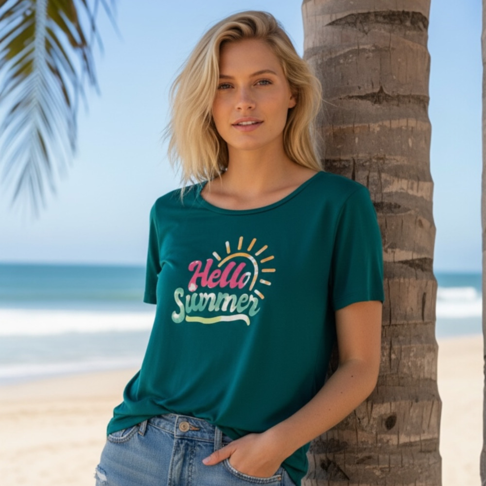 Cato Live Well Women's Hello Summer Graphic Short Sleeve Tee Size XS Super Soft